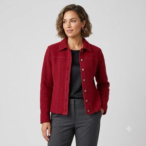 Mercer & Madison Boiled Wool Crimson Red Button-Up Jacket Blazer Cardigan SZ L
